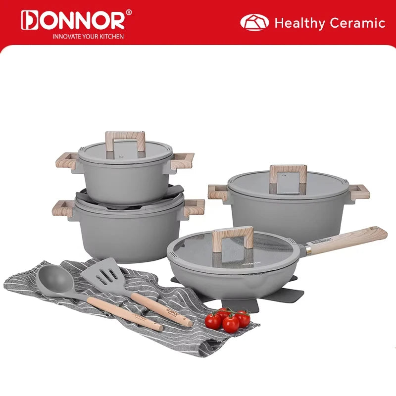 DONNOR 13Psc Set di pentole e padelle Set di pentole antiaderenti Pentole a induzione in granito Set da cucina antiaderente con padelle JT447