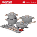DONNOR 13Psc Set di pentole e padelle Set di pentole antiaderenti Pentole a induzione in granito Set da cucina antiaderente con padelle JT447