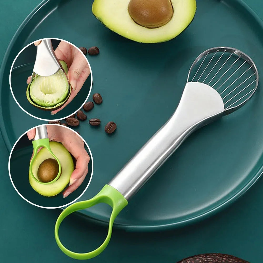 2-in-1 Avocado-Messer aus Edelstahl, Avocado-Schneider, Kiwi-Schälmesser, Salatschneider, Schäler, Küchen-Gadgets, Obst- und Gemüsewerkzeuge