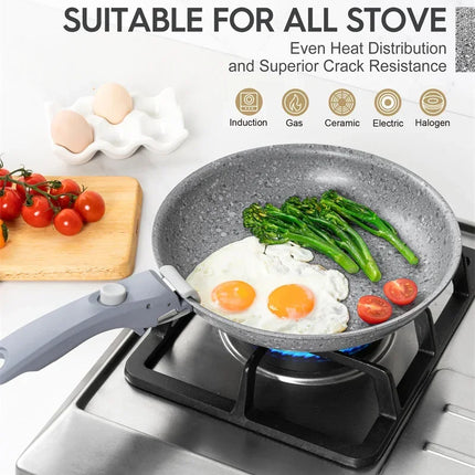 MICHELANGELO Nonstick Pan Set with Detachable Handle Aluminum Pot with Granite Coating Egg Pan Cookware Set