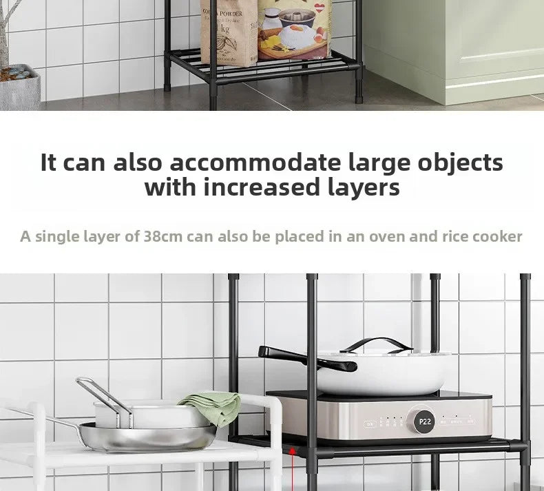 Scaffale da pavimento multistrato da cucina, scaffale da parete integrato rimovibile per uso domestico