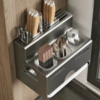 Porta Utensili da Cucina Multifunzionale con Porta Bacchette Integrato, Organizzatore da Parete Senza Foratura per Coltelli e Utensili