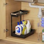 Küchenregal, höhenverstellbares Regal mit 2 Körben, Kaffeebar-Schrank 40 x 30 x 33,5-42 cm