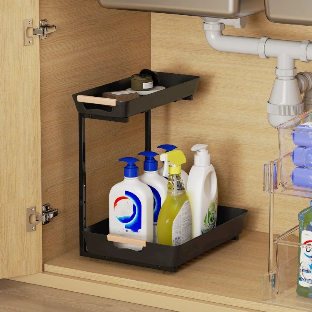 Küchenregal, höhenverstellbares Regal mit 2 Körben, Kaffeebar-Schrank 40 x 30 x 33,5-42 cm
