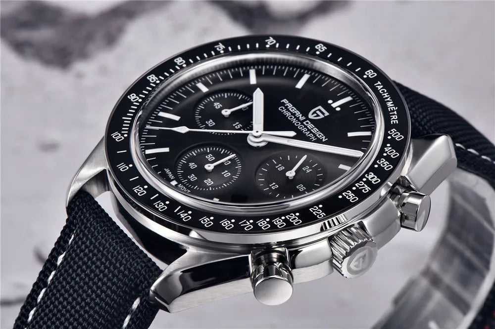 PAGANI DESIGN Orologio da Polso al Quarzo con Vetro Zaffiro, Cronografo Sportivo Impermeabile 10 Bar, Acciaio Inossidabile 316L