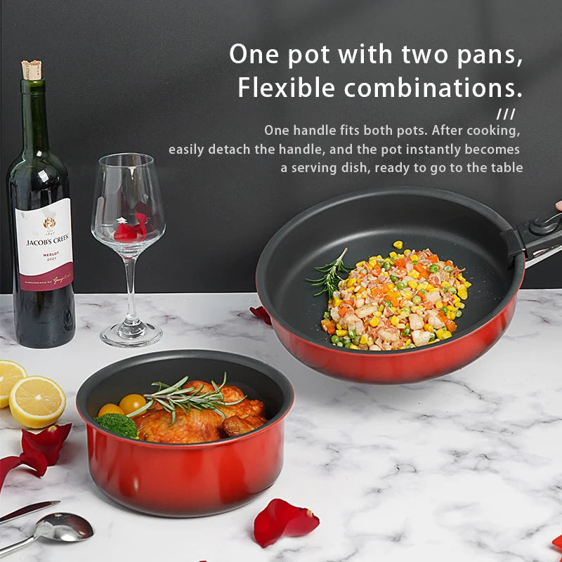 COOKER KING Set di Padelle Antiaderenti con Manico Rimovibile, Rivestimento per Alimenti, Pentola per Cottura a Induzione, Padella per Bistecche e Omelette
