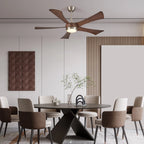 Ventilatore da soffitto reversibile da 52 pollici con luce LED dimmerabile, 5 pale in legno, nichel spazzolato, 3000K-6000K, telecomando, silenzioso per estate e inverno