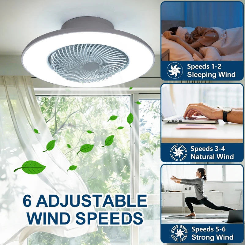 Ventilatore da soffitto da 100W con luce, controllo remoto tramite APP, lampada a LED dimmerabile a 360° °   Luce di sfondo RGB silenziosa girevole a 6 velocità per la casa
