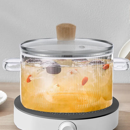 Pentola in vetro con coperchio, pentola in vetro resistente al calore da 1,6 l/54 once con doppi manici, pentola per zuppa in vetro antiaderente, pentola da piano cottura