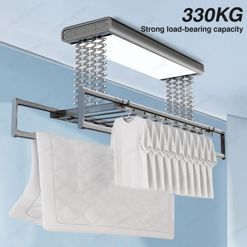 Home Balcone Elettrico Telecomando Sollevamento Stendibiancheria Lega di alluminio Illuminazione Asciugatura Stendibiancheria pieghevole