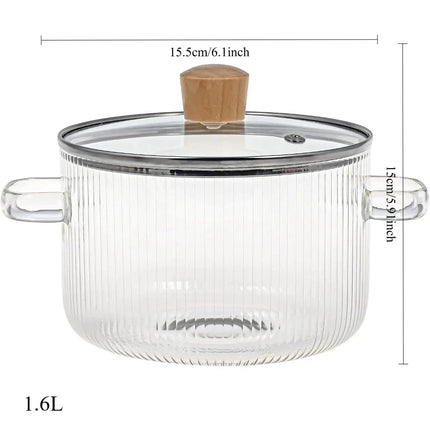 Glass Pot with Lid 1.6L Heat-Resistant Glass Soup Pot Double Handle Glass Pot Cooking Kitchen Utensils