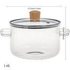 Topf aus Glas mit Deckel, hitzebeständiger 1,6-Liter-Suppentopf aus Glas mit Doppelgriff, Küchenkochgeschirr