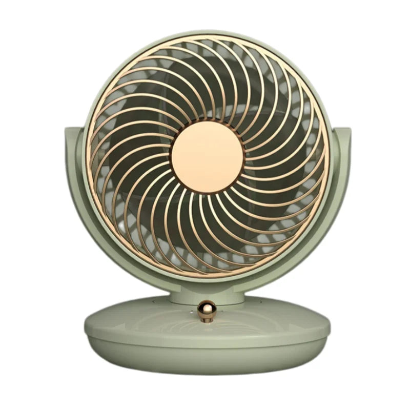 Ventilatore da tavolo ricaricabile con oscillazione, 3 velocità, USB, silenzioso, alimentato a batteria Bianco Verde