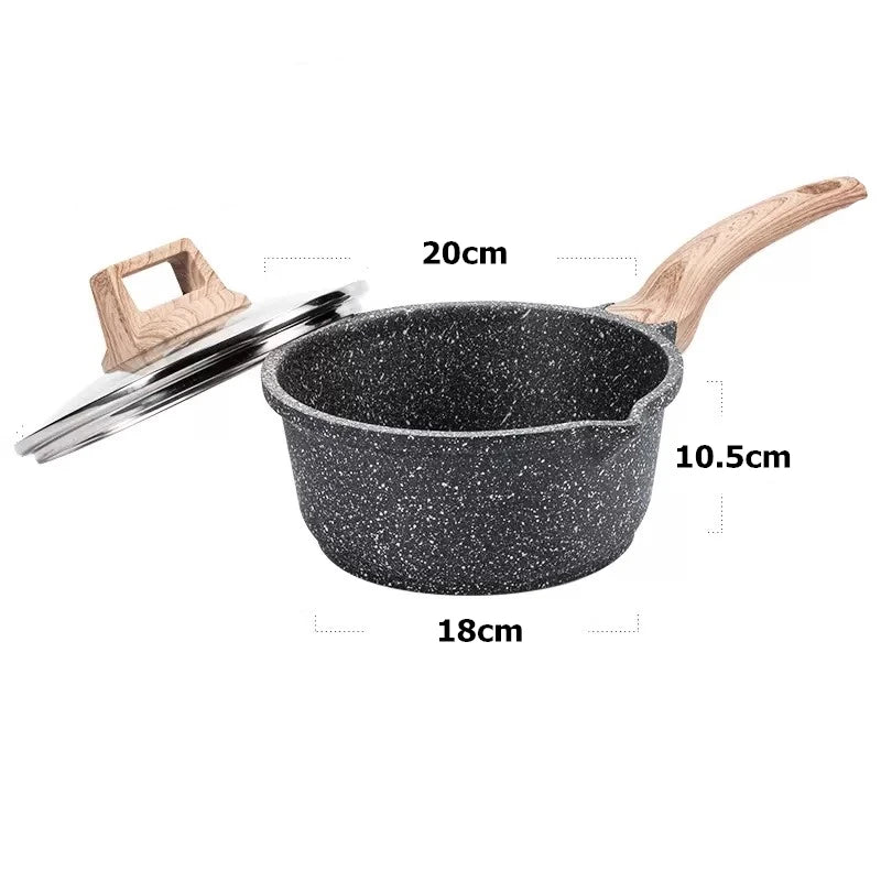 DONNOR 2.5Qt Pentola per Salsa con Coperchio Pentola in Granito Antiaderente per Tutti i Stufa Salsa Pentola per Zuppa Padella per Latte con Beccucci per Versare JT281