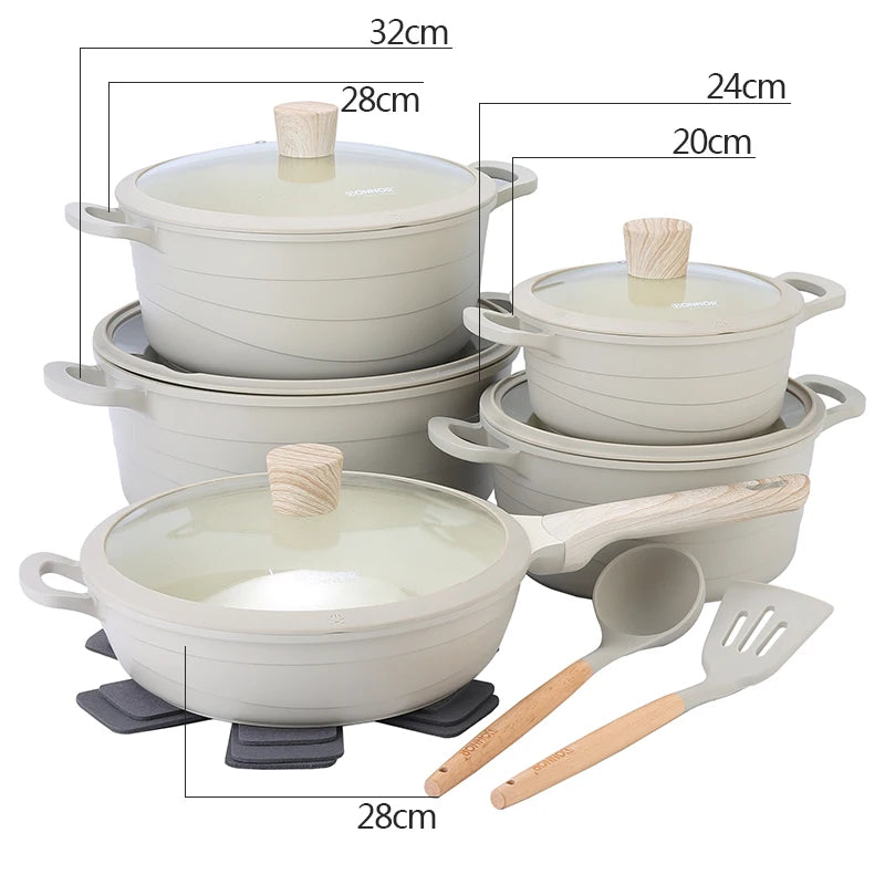 DONNOR 15 Pezzi Pentole e Padelle in Ceramica Set di Pentole Sane Antiaderenti Set da Cucina Set da Cucina con Padella a Induzione RV Set JT530