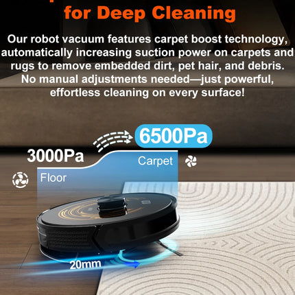 ABIR K30 Robot Vacuum Cleaner, Automatic Emptying Station, Lidar Laser, 6500PA Suction, Multi-Floor Mapping, Smart Home Appliance for Dry and Wet Cleaning