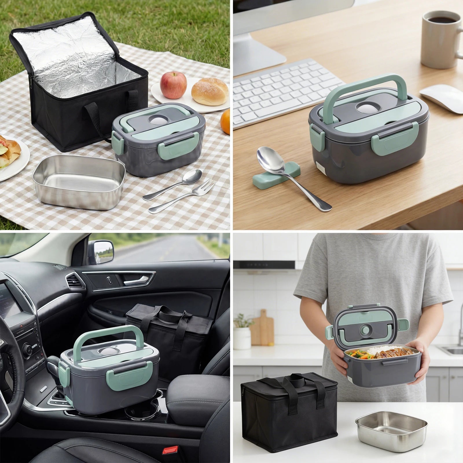 Podofo Scaldavivande Elettrico Portatile 1.5L 60W, Doppia Alimentazione per Casa, Auto, Ufficio, Pendolari, Conducenti, Camionisti