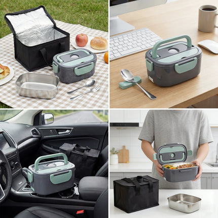 Podofo Scaldavivande Elettrico Portatile 1.5L 60W, Doppia Alimentazione per Casa, Auto, Ufficio, Pendolari, Conducenti, Camionisti