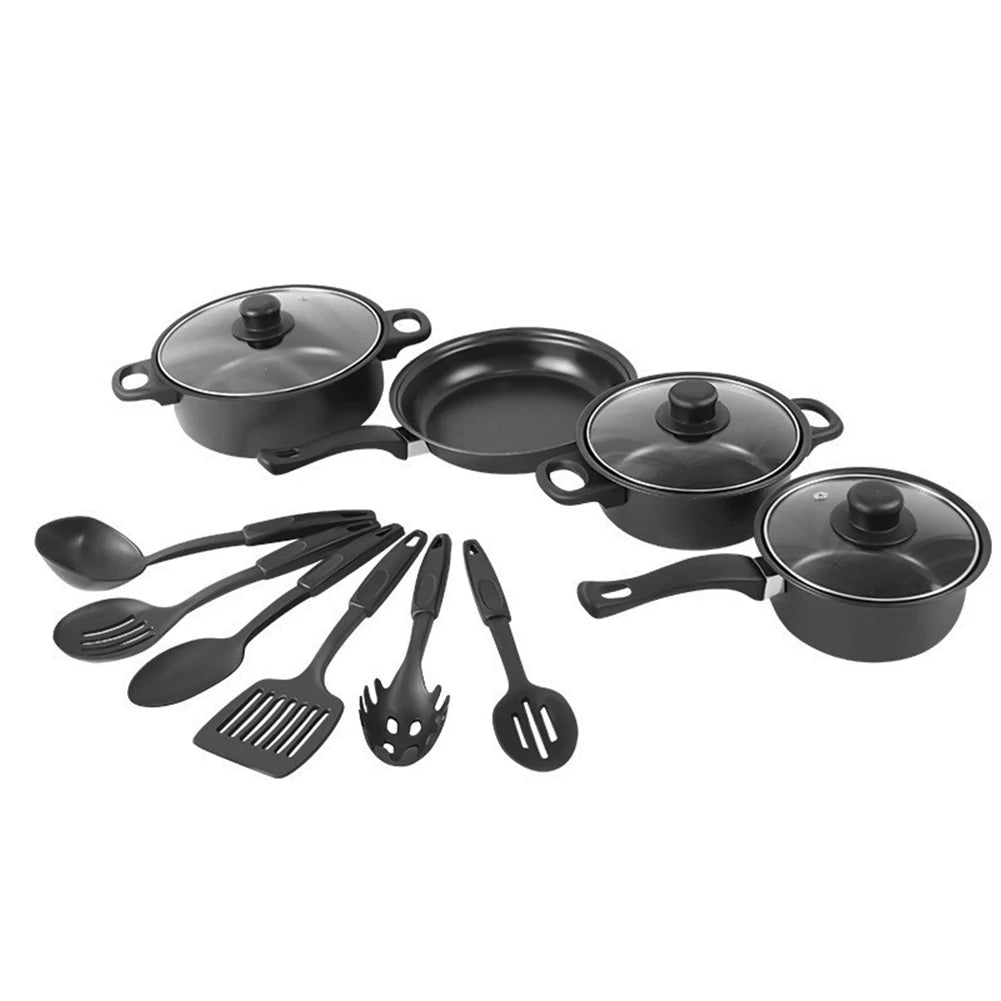 Set di pentole antiaderenti da 12 pezzi Pentola per il latte Padella in pietra Maifan con coperchio Set di pentole impilabili Set di pentole impilabili per tutti i piano cottura