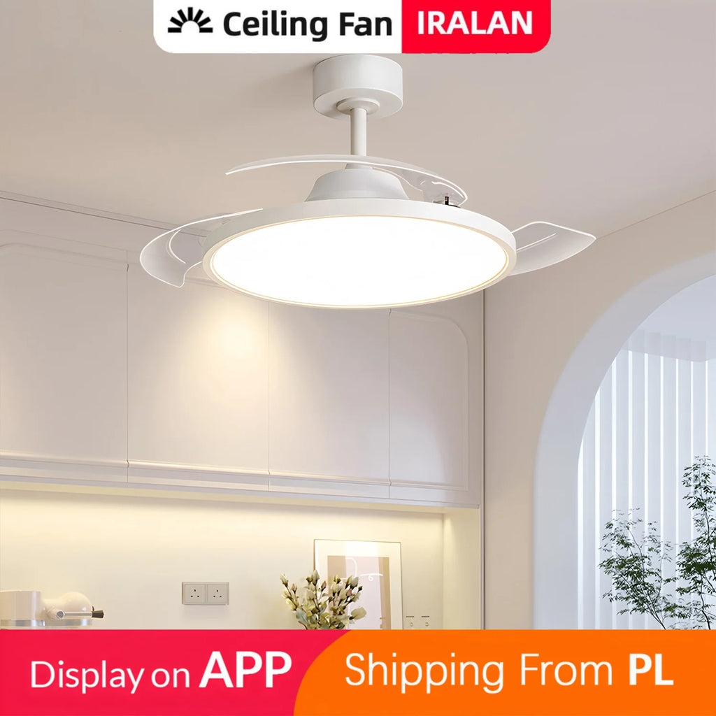 Ventilatore a soffitto Nordic Simple Boom con luce, controllo remoto tramite APP, regolazione continua della luminosità, 6 velocità del vento, per soggiorno, camera da letto, ristorante, decorazione.