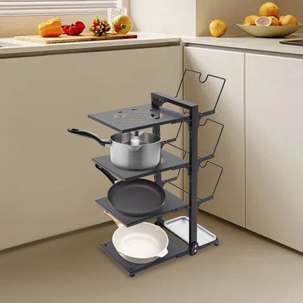 4-Tier Pots and Pans Organizer for Kitchen Cabinet, Gray/Black Space Saving
