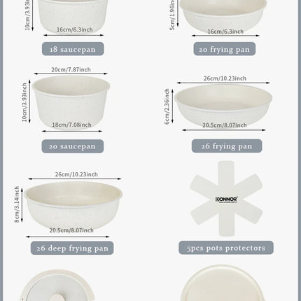 DONNOR Set di pentole e padelle da 17 pezzi, set di pentole antiaderenti con manico staccabile, set di pentole da cucina a induzione, pentole per camper sane