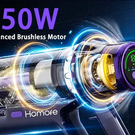 Homore P15C 650W 80KPA Powerful Cordless Handheld Vacuum Cleaner with LED Display, 4 Suction Modes, Self-Standing Function