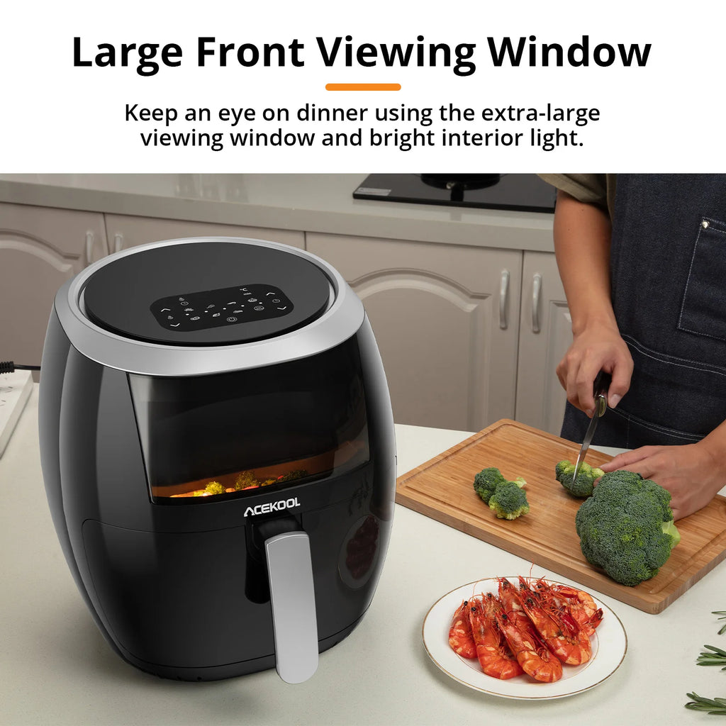 8L digitale Heißluftfritteuse – schnelles Garen 1800W, Touchpanel, 8 voreingestellte Programme, 360° Zirkulationstechnologie, ölfrei, antihaftbeschichtet, spülmaschinenfest, Familiengröße, schwarz