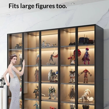 Customizable Display Case with Tempered Glass Door, LED Light, Large Capacity, Multiple Compartments, Aluminum Frame, Eco-Friendly