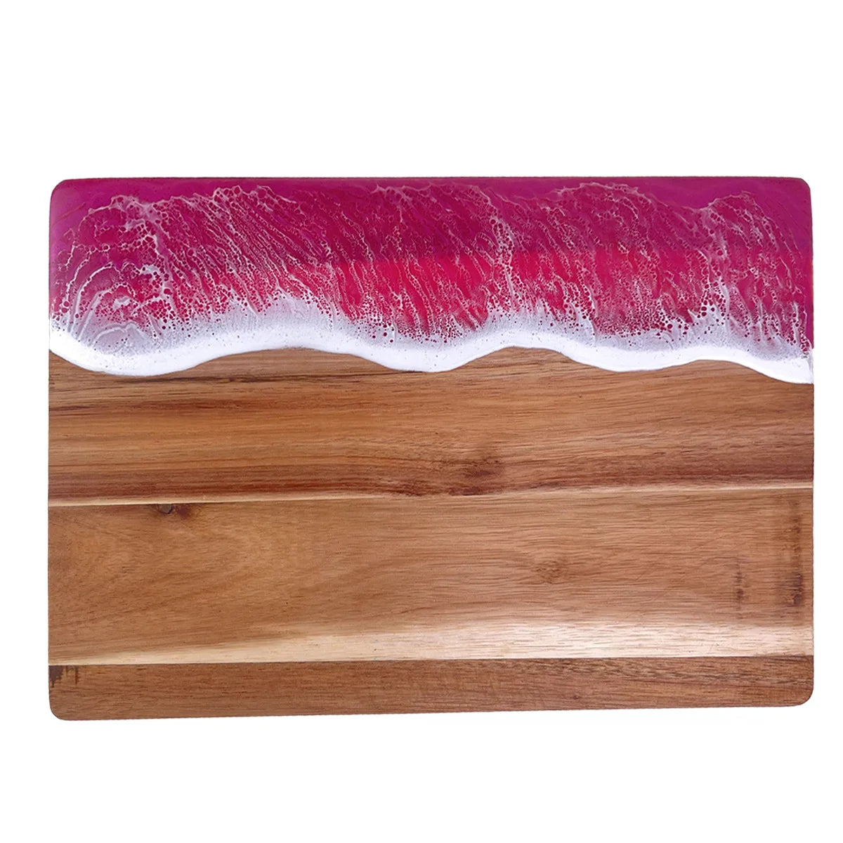 Schneidebrett aus Akazienholz mit gewelltem Harz in rosa Farbe, Challah-Schneidebrett für die Küche, Essenszubereitung, Serviertablett, Käseschneidebrett aus Holz