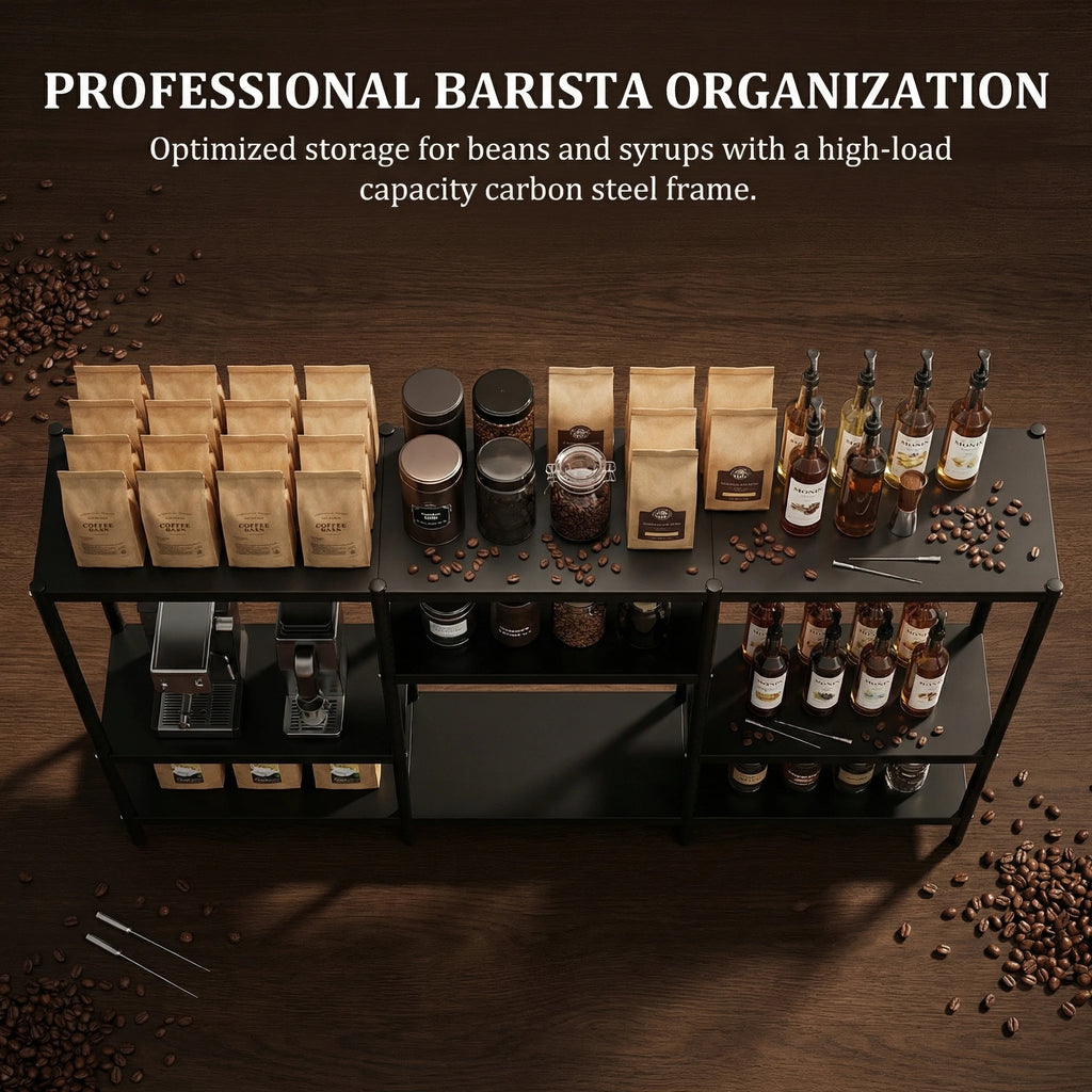 Commercial 9-Tier Metal Shelving, Reinforced Steel Rack for Display and Storage, Ideal for Cafes, Bars, and Kitchens