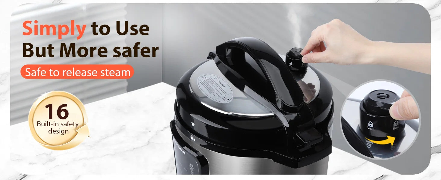 Aigostar Elektrischer Schnellkochtopf 18-in-1, programmierbarer 6-Liter-Kochtopf 24 Stunden, 3 Druckstufen, 1000 W Multikocher mit LED-Anzeige für Jogh