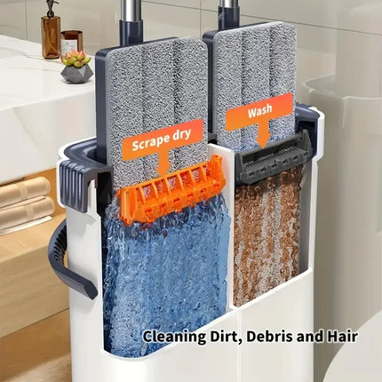 Set Mocio Piatto Mani Libere JOYBOS 40cm con Secchio, Lavapavimenti Rotante, Microfibra Lavabile per Bagno, Toilette e Casa