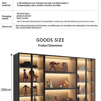 Customizable Display Case with Tempered Glass Door, LED Light, Large Capacity, Multiple Compartments, Aluminum Frame, Eco-Friendly