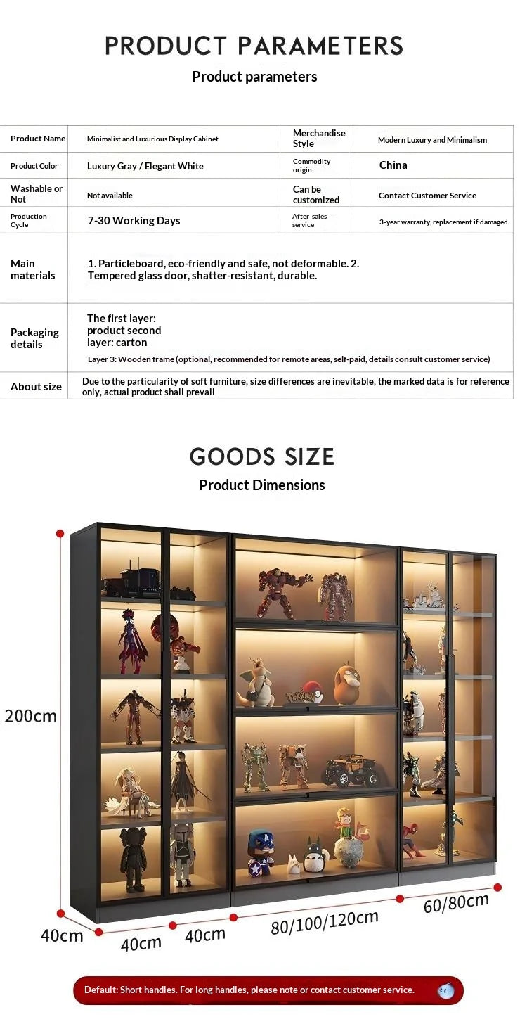Vetrina Espositiva Personalizzabile con Porta in Vetro Temperato, Luce LED, Grande Capacità, Scomparti Multipli, Telaio in Alluminio, Eco-Friendly