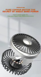 Ventilatore portatile USB a doppia testa regolabile con interruttore indipendente, 3 velocità 360° °   Ventilatore da Poggiatesta per Auto, per Casa e Sedile Posteriore