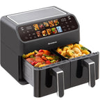 Sinaopus 2000W XXL 9L Doppelkorb-Heißluftfritteuse Multifunktions-Luftfritteuse mit LED-Touchscreen Timer Automatische Kochprogramme