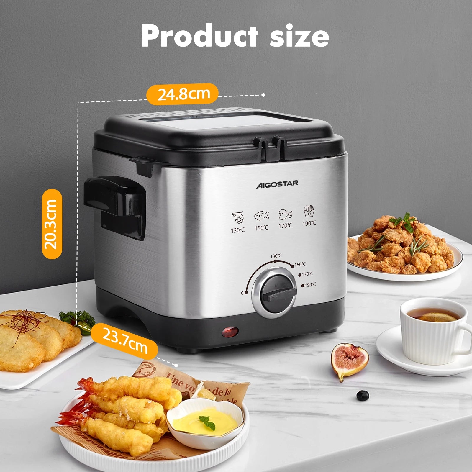 Aigostar Fries 30IZD 1.5L Friggitrice Compatta in Acciaio Inossidabile 1000W con Finestra di Visualizzazione e Controllo Temperatura
