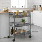 Carrello da Cucina a 3 Ripiani Grigio, 46x26x64 Cm, Materiale in Ferro, Struttura Robusta e Spessa, Organizzazione a Strati, Ruote Universali Flessibili, Antiruggine e Resistente all'Usura, Facile Installazione, Organizzatore
