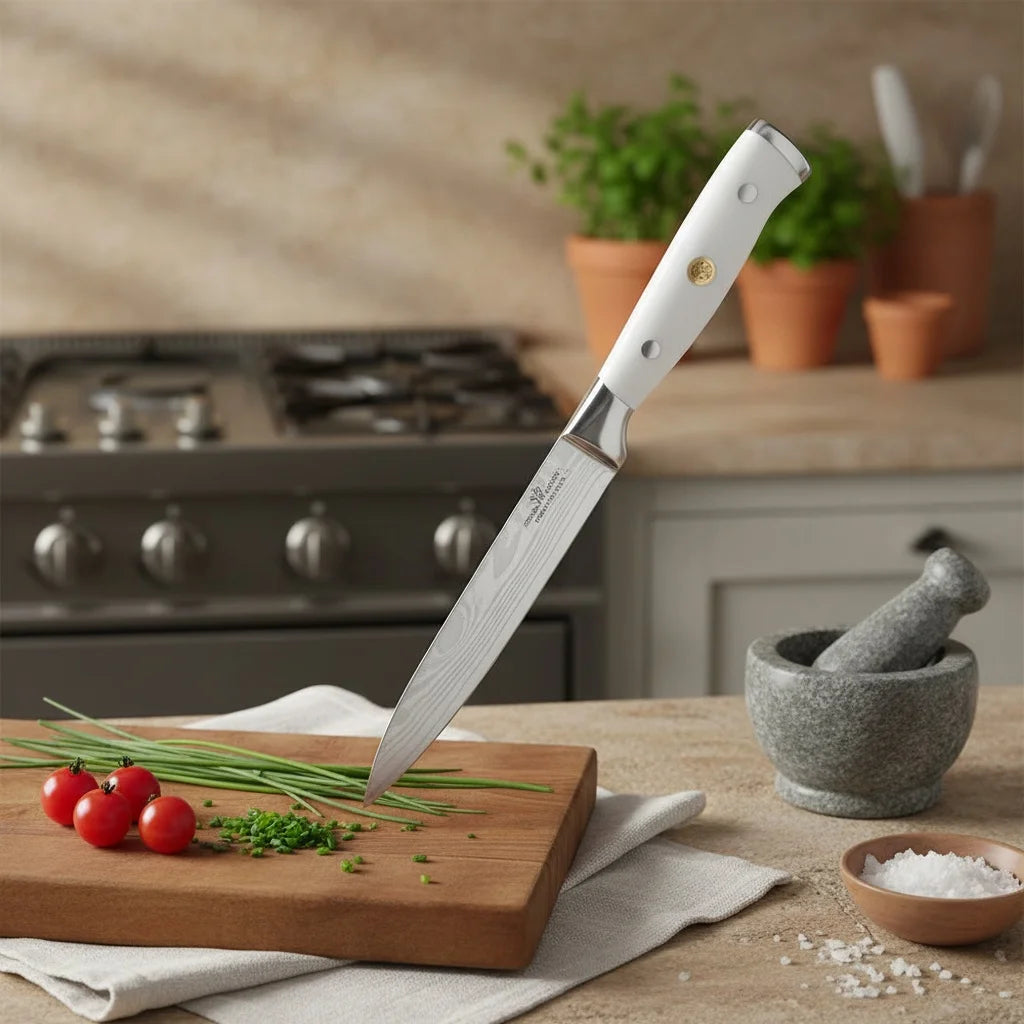 Set mit 3 Küchenmessern, Tranchiermesser, Santokumesser, Kochmesser, scharfe Edelstahl-Küchenmesser für die Küche zu Hause