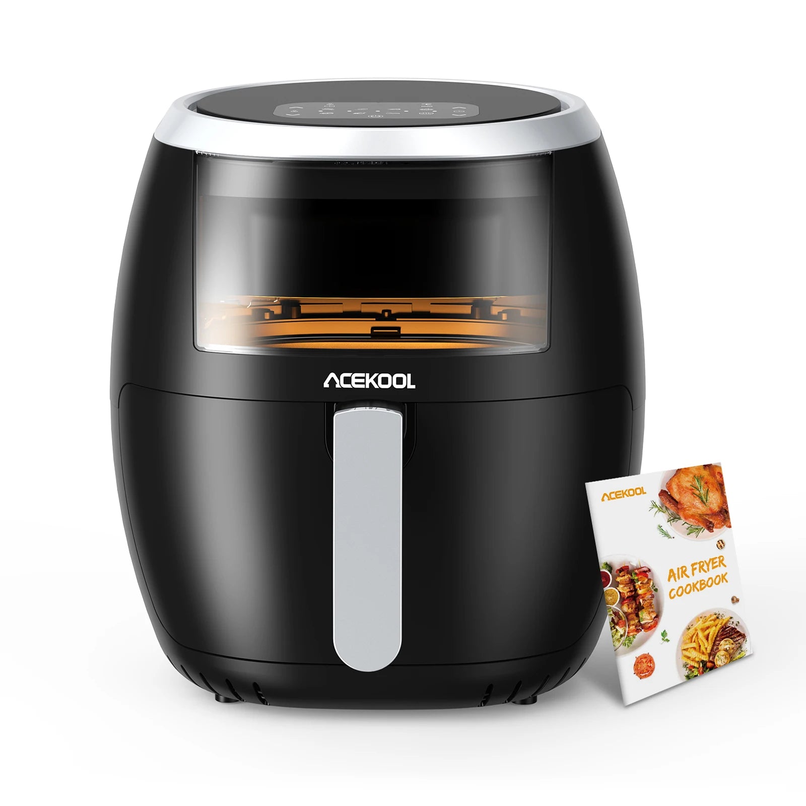 8L digitale Heißluftfritteuse – schnelles Garen 1800W, Touchpanel, 8 voreingestellte Programme, 360° Zirkulationstechnologie, ölfrei, antihaftbeschichtet, spülmaschinenfest, Familiengröße, schwarz