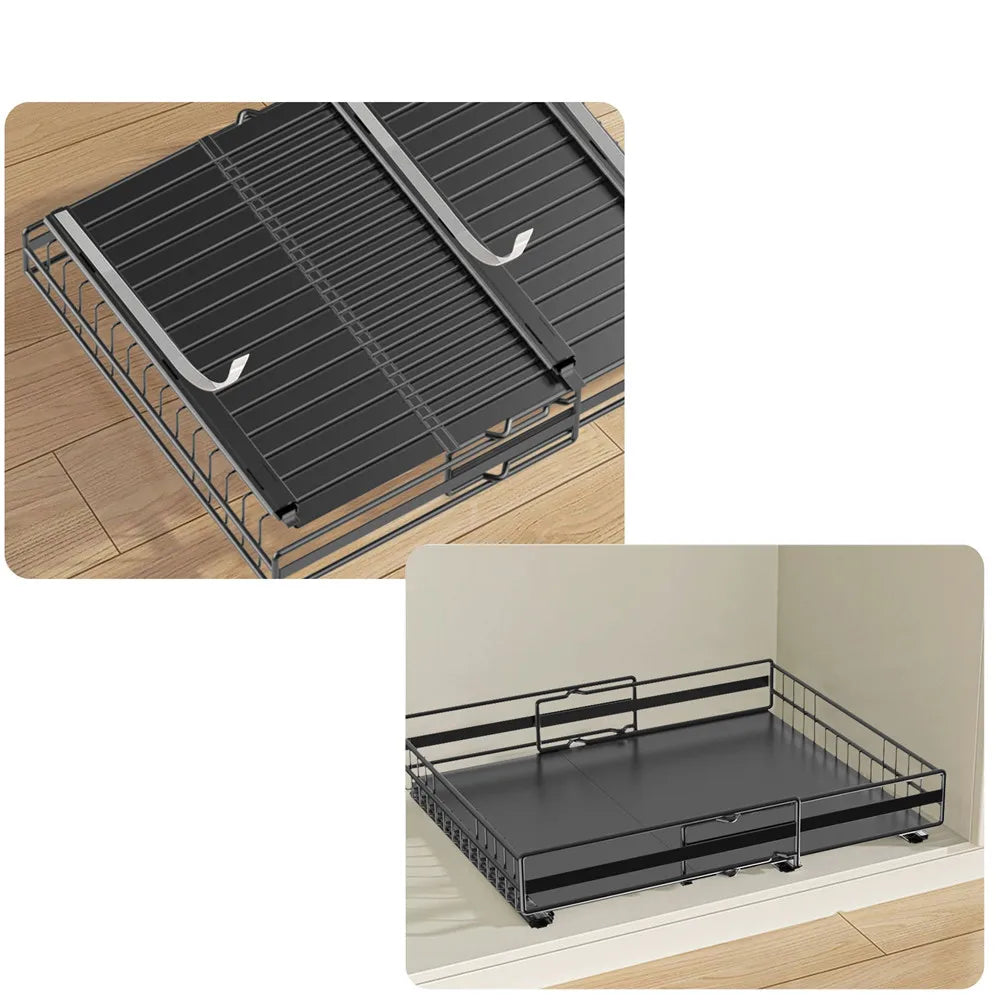 2 Pezzi Organizzatore Estraibile per Armadietto da Cucina, Senza Foratura, Cassetti Scorrevoli Espandibili per Cucina, Dispensa, Bagno