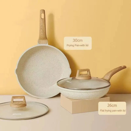 Set di 3-7 pentole e padelle antiaderenti in granito bianco per induzione, con padelle e casseruola