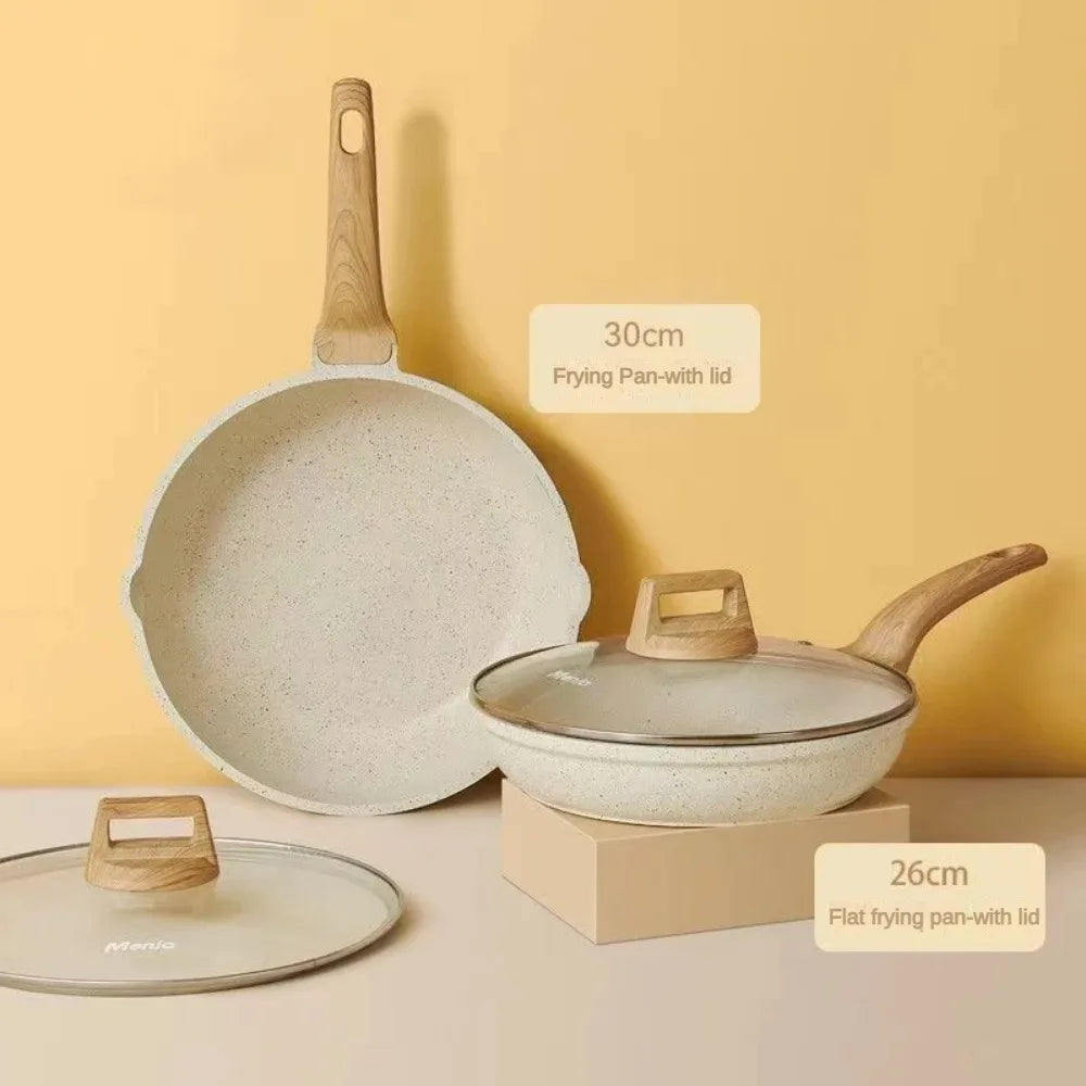 Set di 3-7 pentole e padelle Set di pentole antiaderenti Pentole a induzione in granito bianco Set da cucina antiaderente con padelle e casseruola