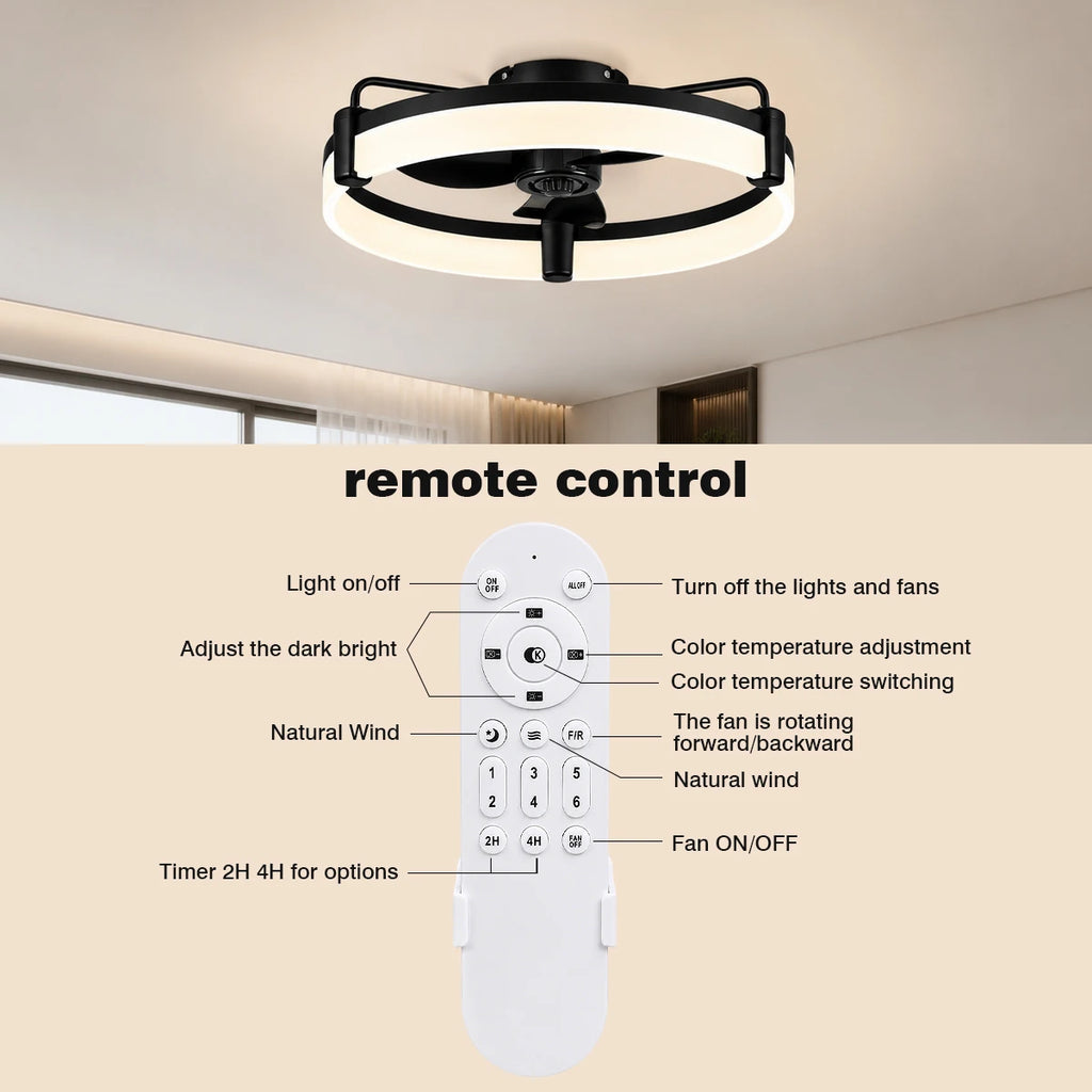 Ventilatore da soffitto rotondo Aiopp Ultra Quiet LED con luce e telecomando, 6 velocità, dimmerabile, motore DC reversibile, a basso profilo, per camera da letto, casa, cucina