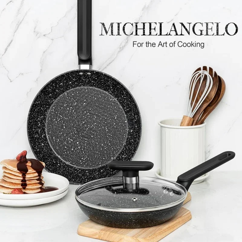 MICHELANGELO Padelle antiaderenti da 12 pollici con coperchio Rivestimenti in granito Padella Saute Pan Bistecca Uova Padella per tutte le fornelli