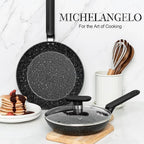 MICHELANGELO Padelle antiaderenti da 12 pollici con coperchio Rivestimenti in granito Padella Saute Pan Bistecca Uova Padella per tutte le fornelli