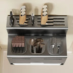 Porta Utensili da Cucina Multifunzionale con Porta Bacchette Integrato, Organizzatore da Parete Senza Foratura per Coltelli e Utensili
