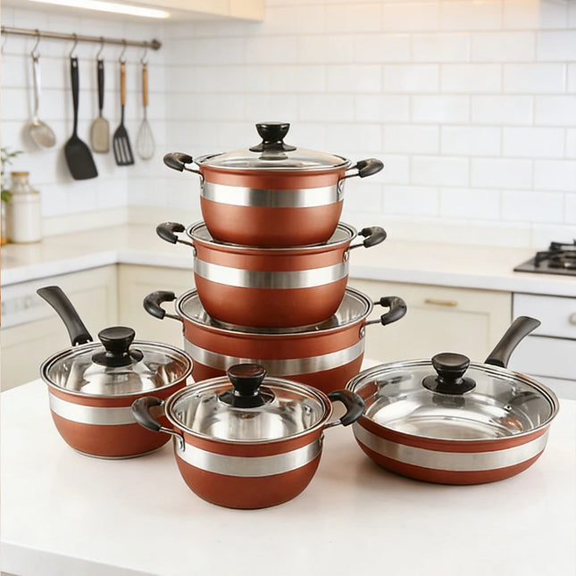 Premium 12-Piece Stainless Steel Nonstick Cookware Set with Glass Lids for Home Kitchen