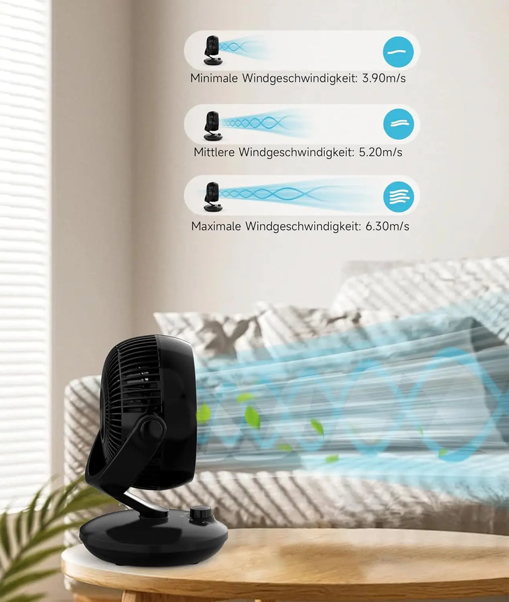 Ventilatori silenziosi WOWDSGN, 6 velocità regolabili, 3 modalità, 22 dB, neri, timer da 9 ore, ventilatore da tavolo per scrivania da ufficio per studenti, cucine, soggiorno